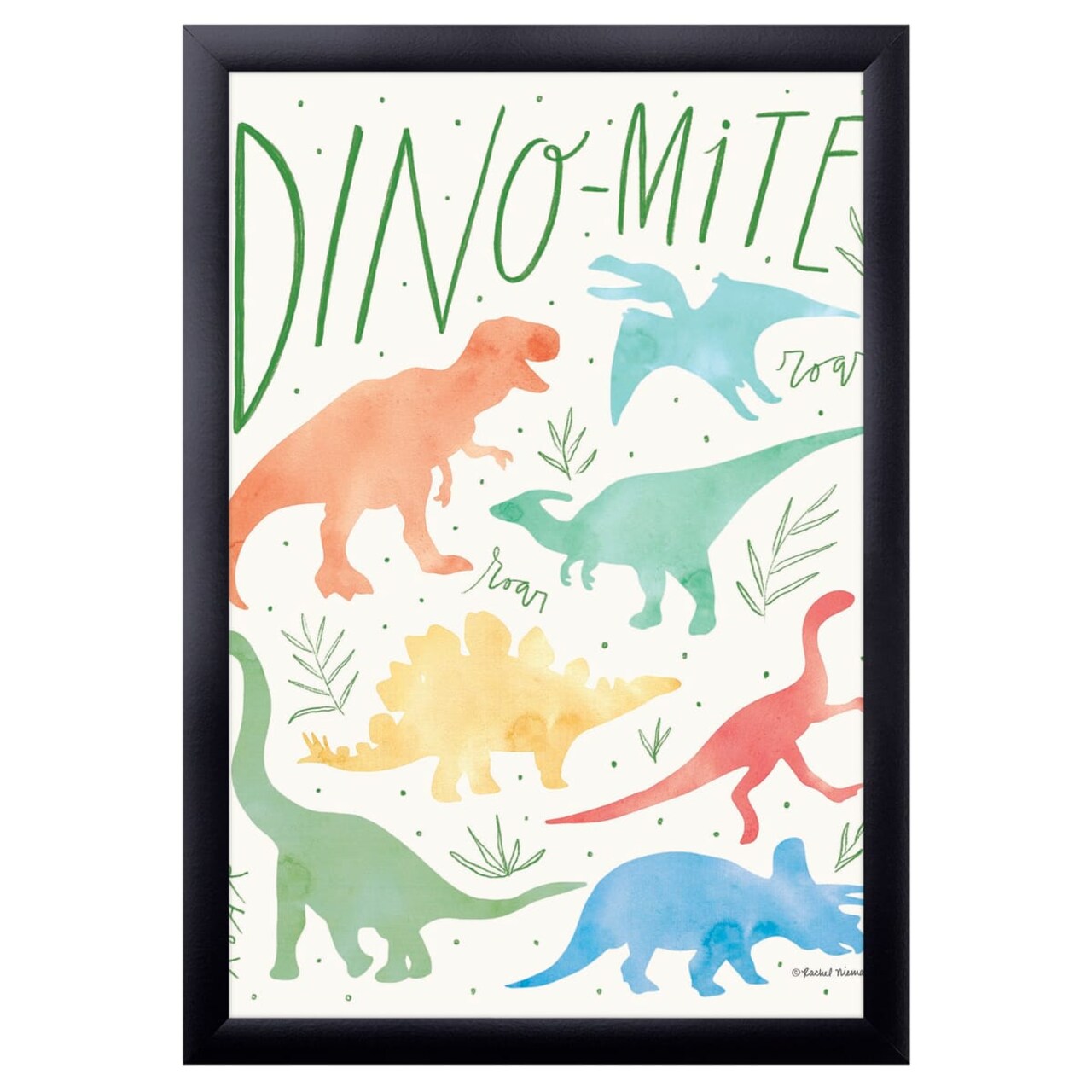 12" x 16" Dino-Mite Framed Wall Art, Contemporary Home Décor for Baby or Child's Room, Glass Facing and Hanging Hardware Included
